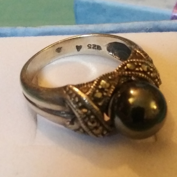 Sterling/925 AKOYA PEARL & MARCINITE Ring - Picture 3 of 7